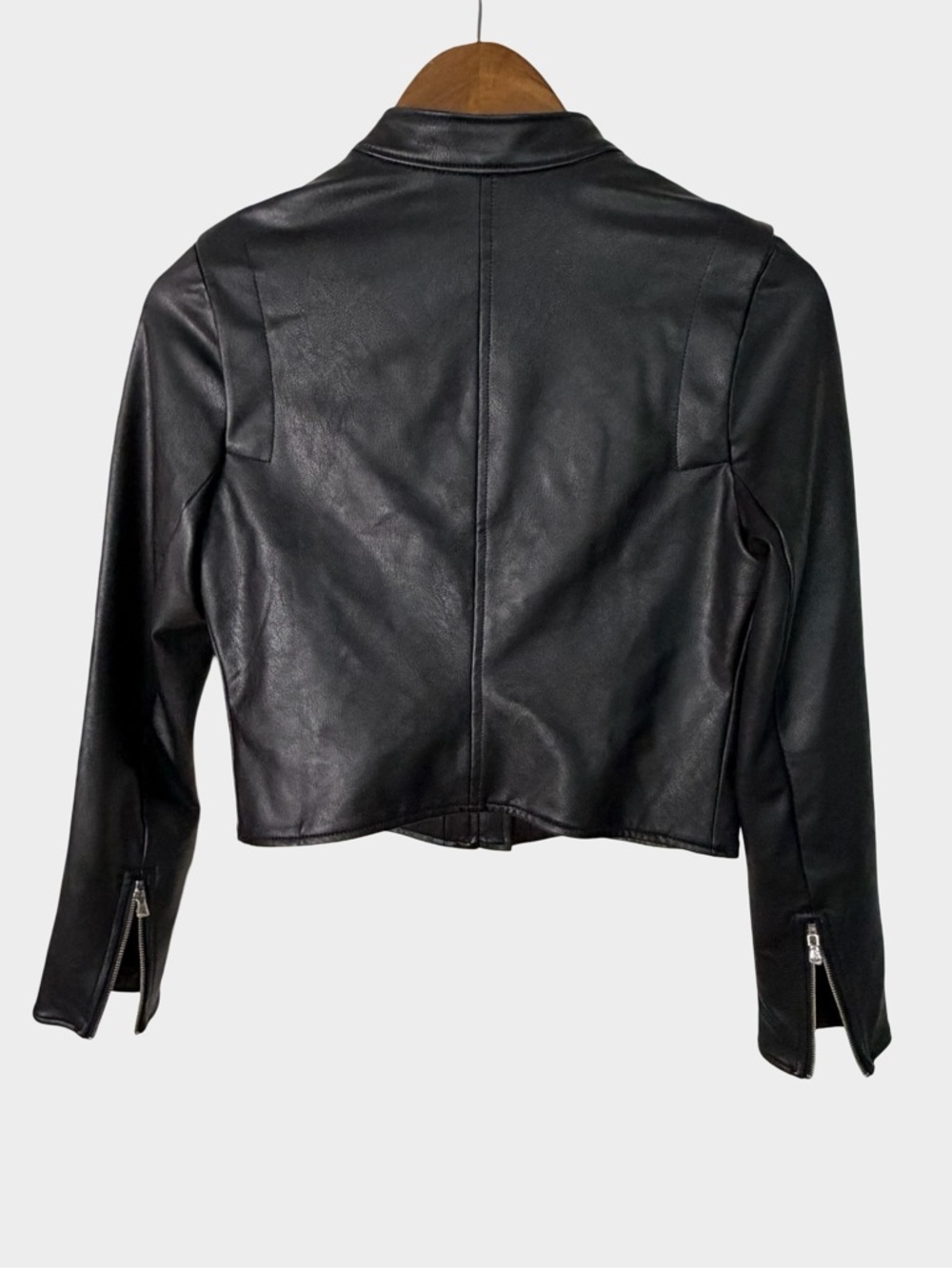 SPANX Black Leather Like Moto Jacket Cropped Zip XS Biker Rocker Edgy - Picture 7 of 13